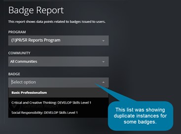 Badge Report Dropdown List